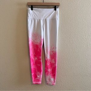 Athleta Elation 7/8 Leggings High Rise White Pink Paint Splatter Size Small